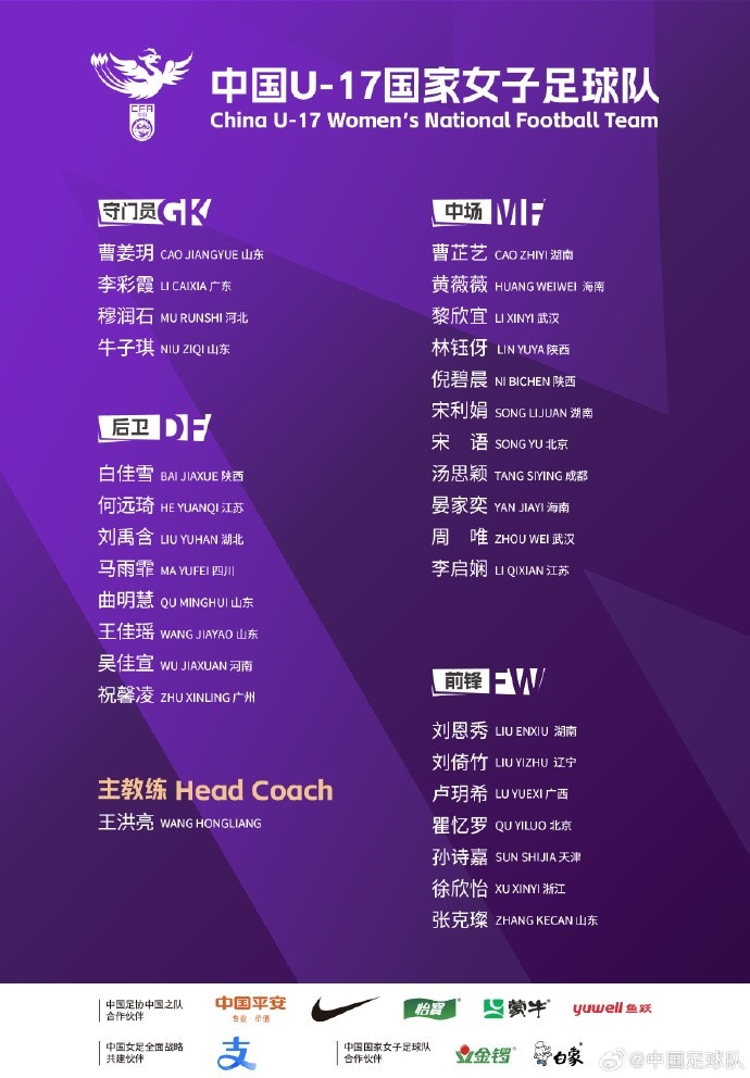 U17女足30人將在蘇州集訓備戰(zhàn)世界杯，姜寧、朱挺擔任訓練員